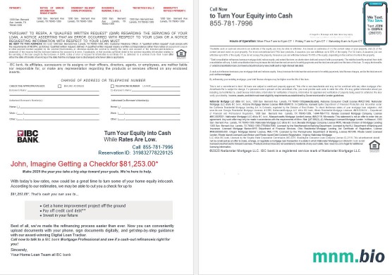 USA Teksas IBC Bank wyciąg z kredytu hipotecznego w formatach Word i PDF, 4 strony 3-4
